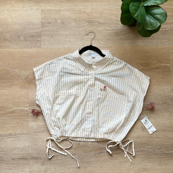 Macy's And Now This Women's Striped Button Front Cotton Top. - Picture 4 of 9